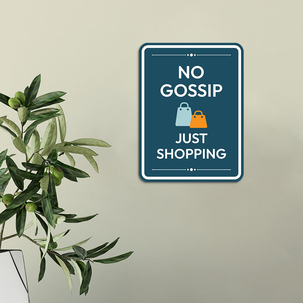 Portrait Round Plus No Gossip Just Shopping Wall or Door Sign | Public Shop/Cafe - Produktbild 3
