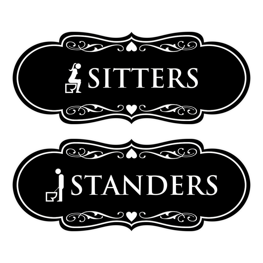 Signs ByLITA Designer Sitters and Standers 2 Pack Restroom Wall or Door Sign