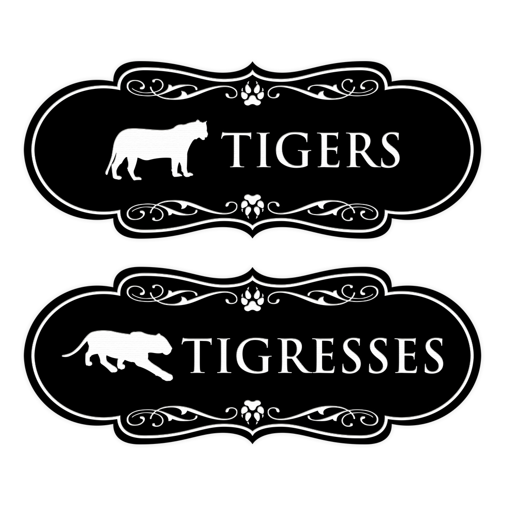 Designer Tigers and Tigresses, Novelty Restroom Signs, Set of 2 (Black) – Small