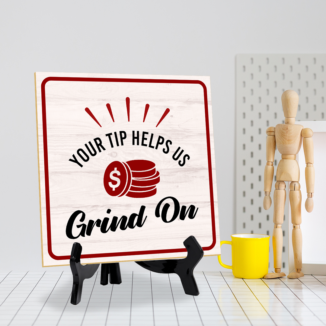 Funny Cafe Tips 5"x 5" Square Table Signs With Acrylic Easels