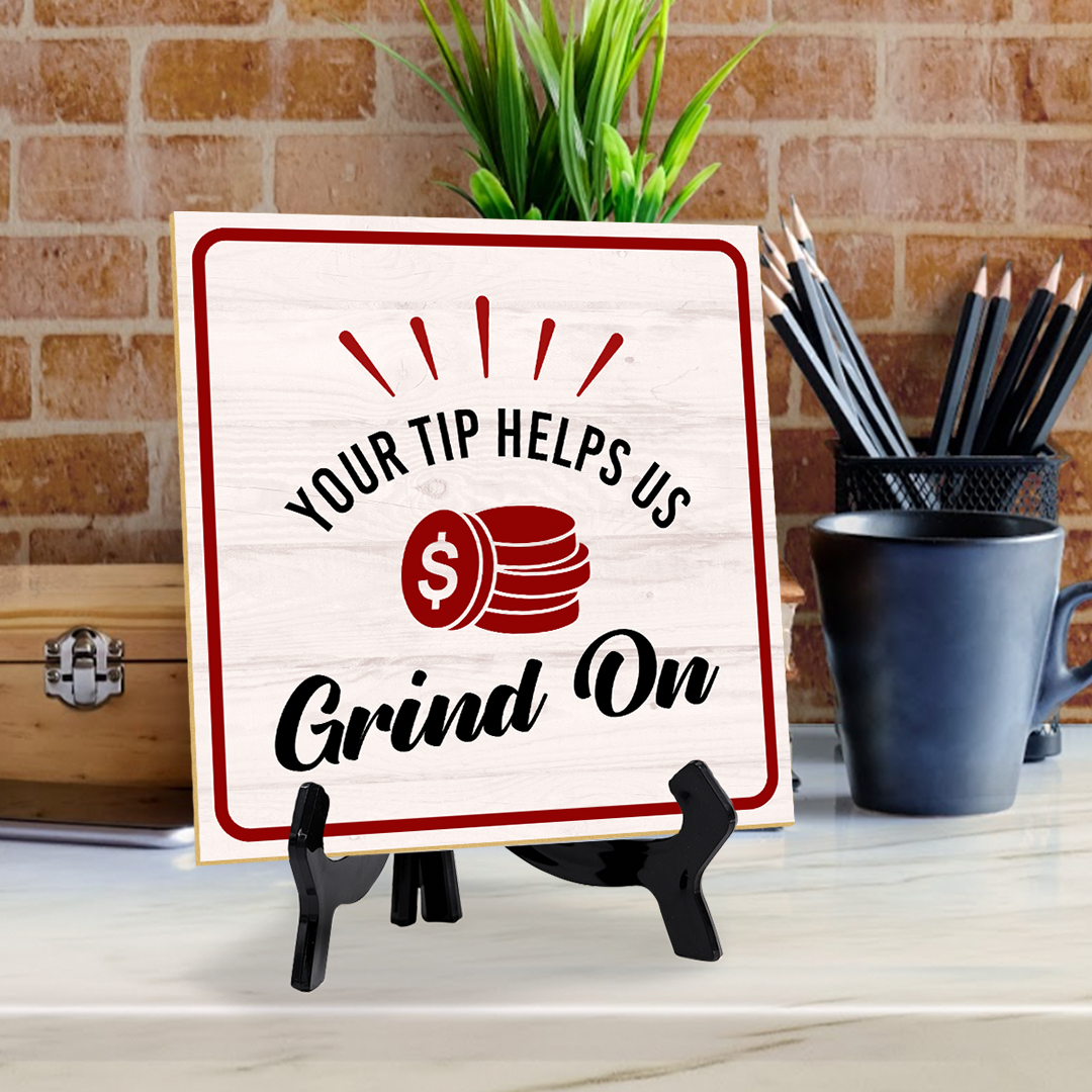 Funny Cafe Tips 5"x 5" Square Table Signs With Acrylic Easels