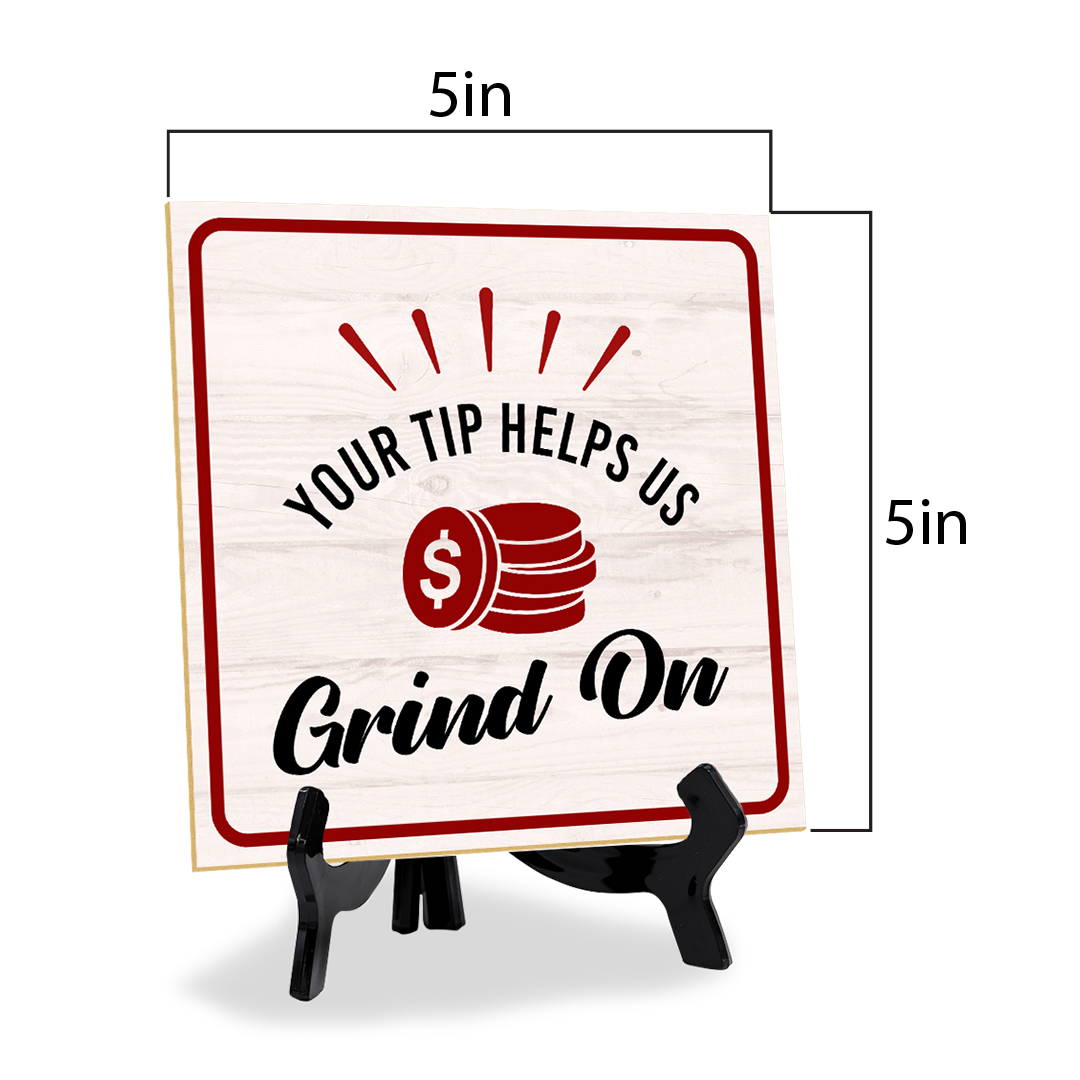 Funny Cafe Tips 5"x 5" Square Table Signs With Acrylic Easels