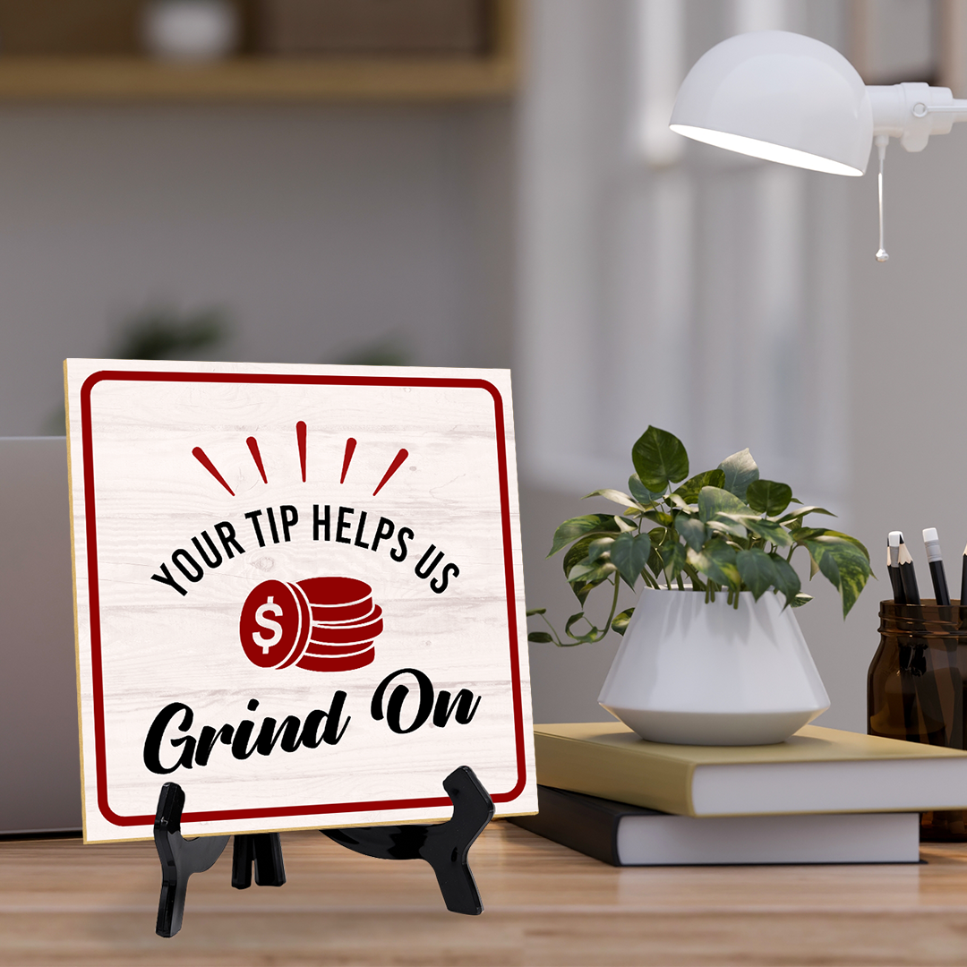 Funny Cafe Tips 5"x 5" Square Table Signs With Acrylic Easels