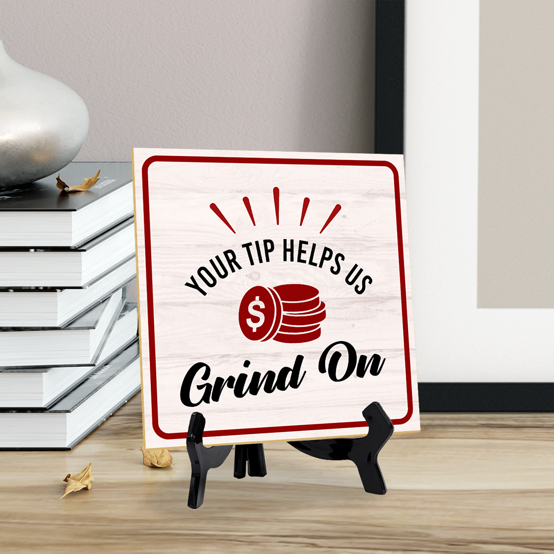 Funny Cafe Tips 5"x 5" Square Table Signs With Acrylic Easels