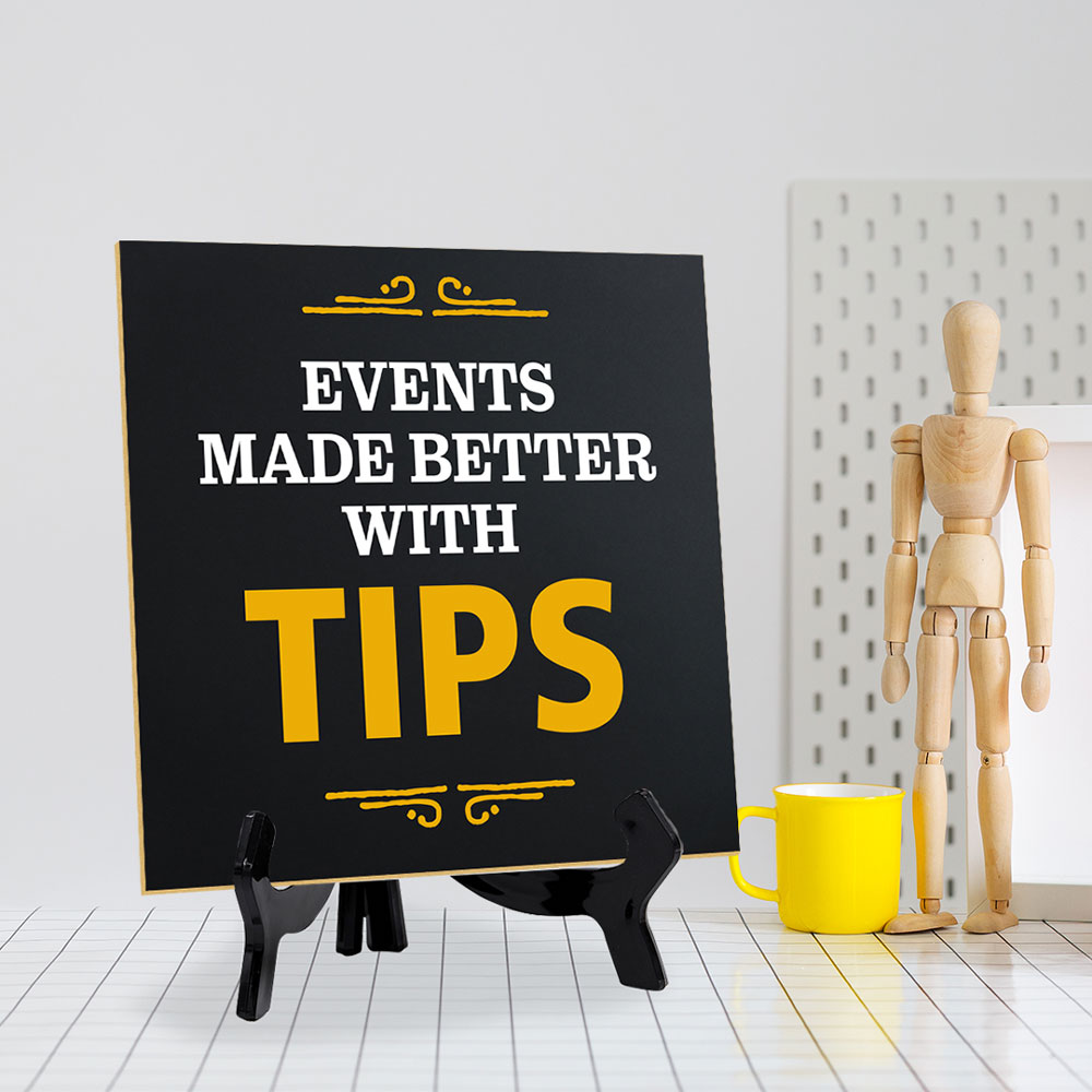 Tips Signage 5"x 5" Square Table Sign With Acrylic Easel