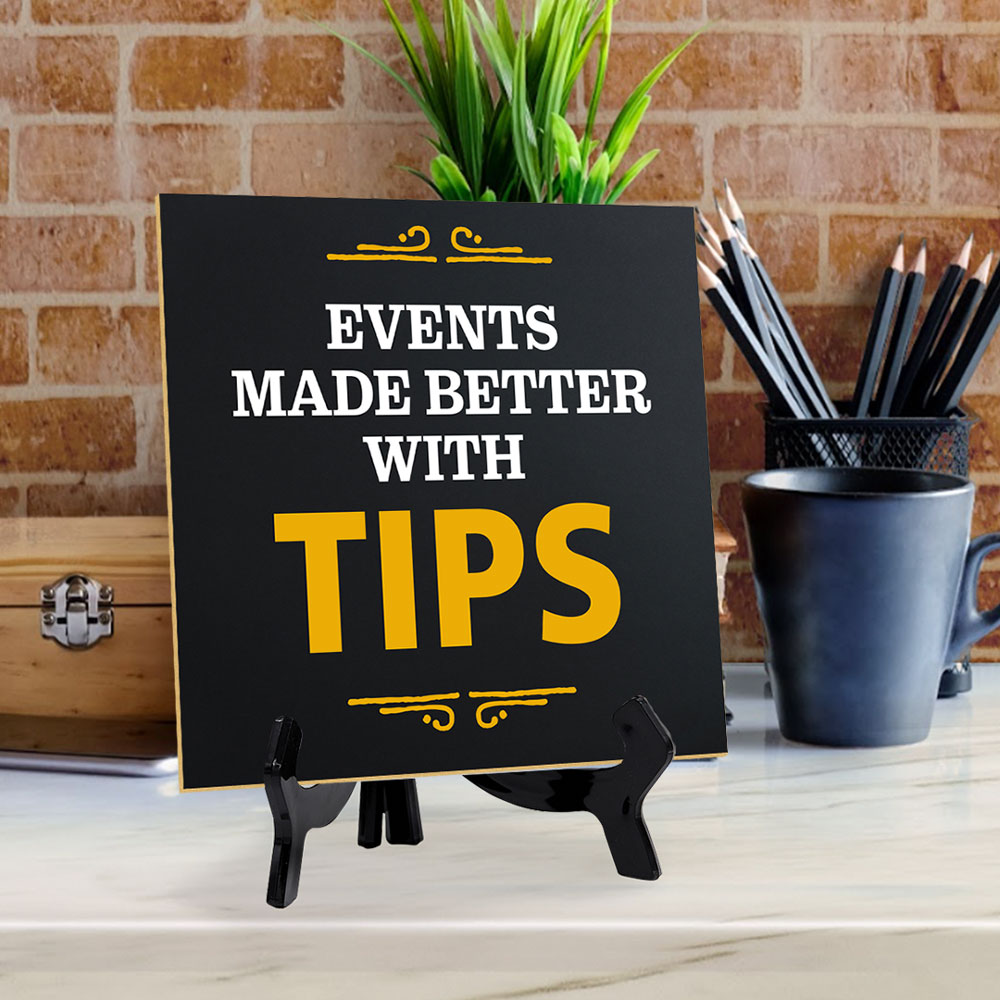 Tips Signage 5"x 5" Square Table Sign With Acrylic Easel