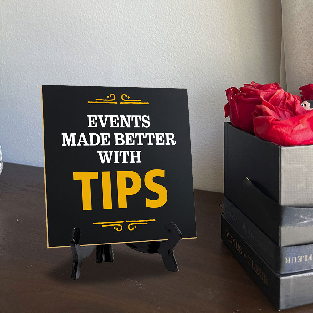 Tips Signage 5"x 5" Square Table Sign With Acrylic Easel