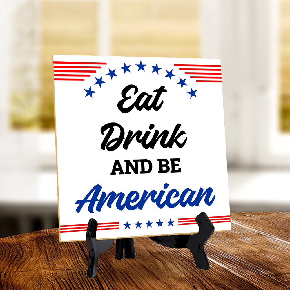 Lighthearted US Decor 5"x 5" Square Table Sign With Acrylic Easel