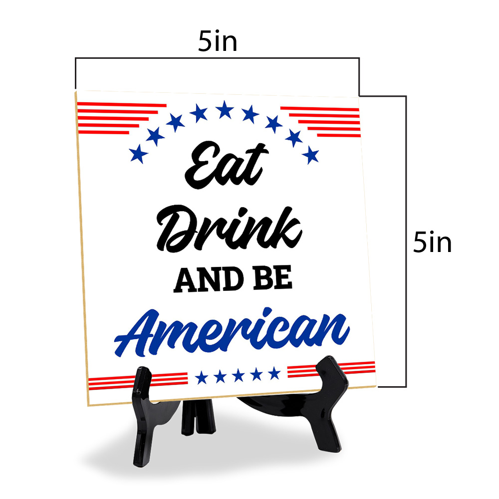 Lighthearted US Decor 5"x 5" Square Table Sign With Acrylic Easel