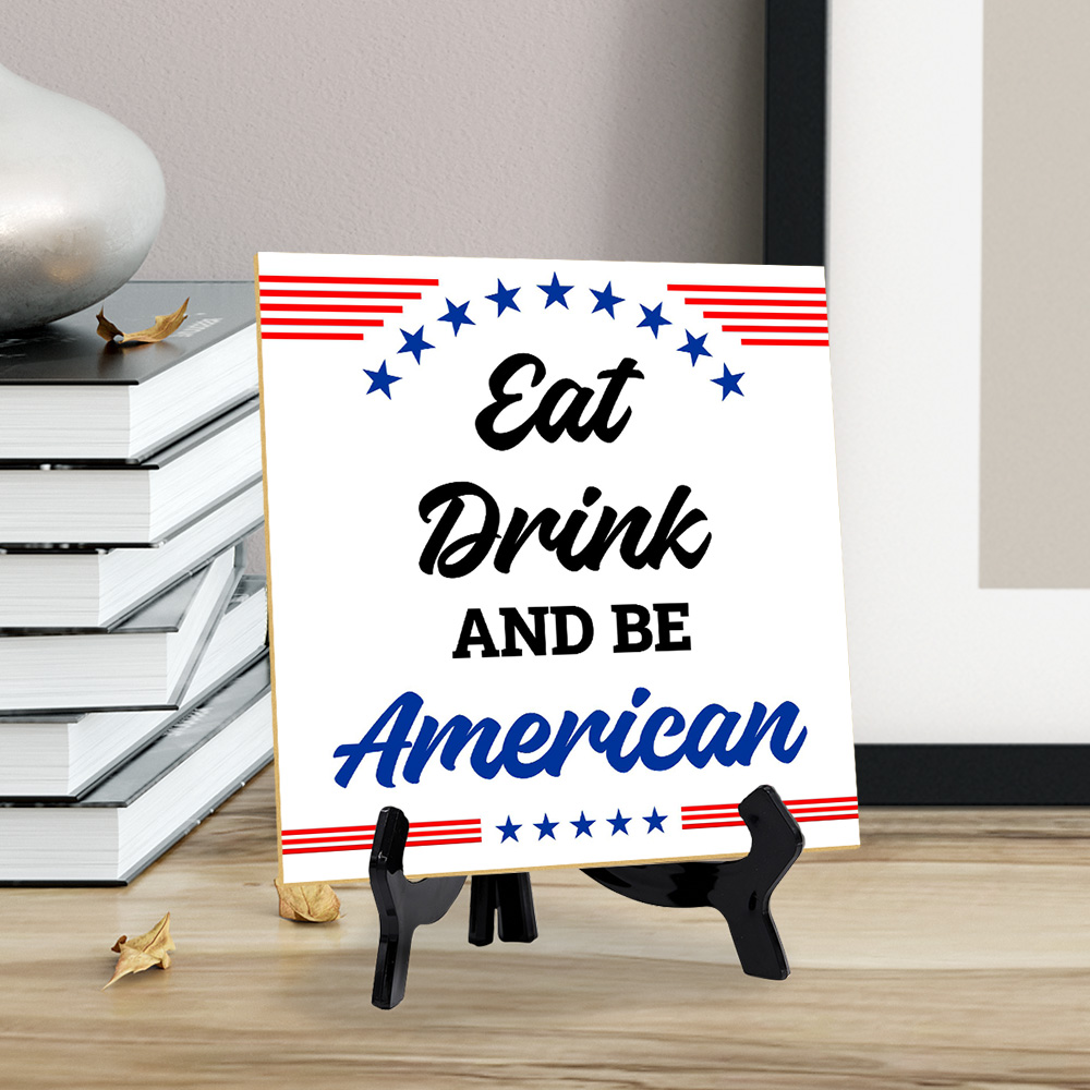 Lighthearted US Decor 5"x 5" Square Table Sign With Acrylic Easel