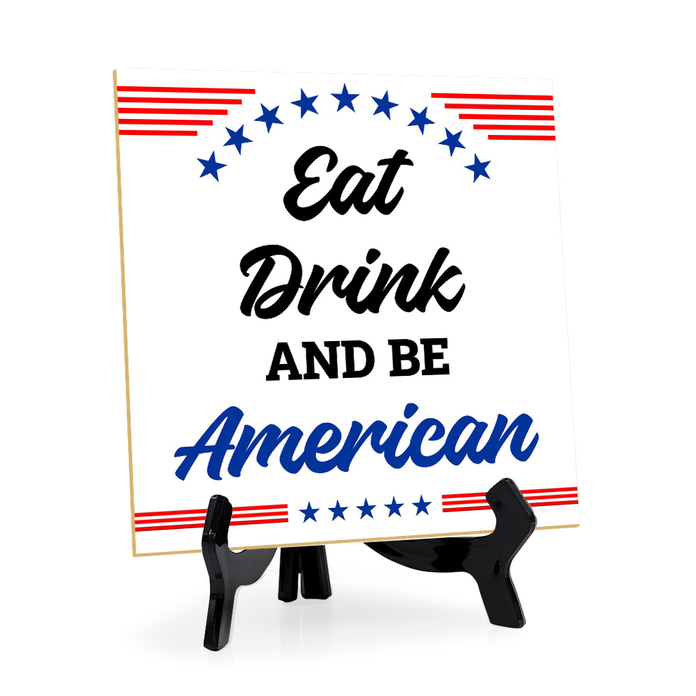 Lighthearted US Decor 5"x 5" Square Table Sign With Acrylic Easel