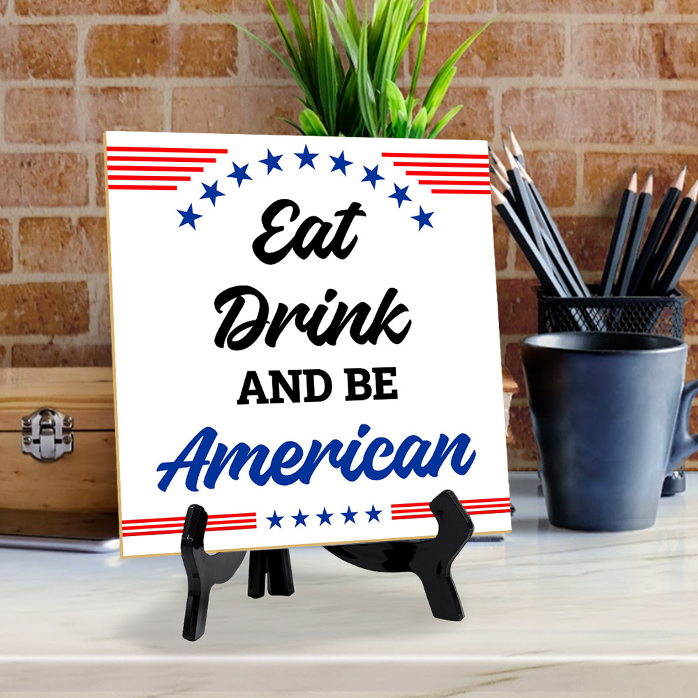 Lighthearted US Decor 5"x 5" Square Table Sign With Acrylic Easel