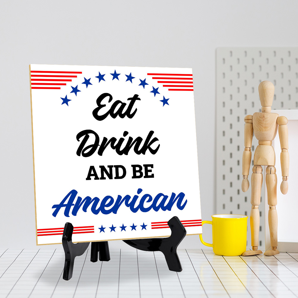 Lighthearted US Decor 5"x 5" Square Table Sign With Acrylic Easel