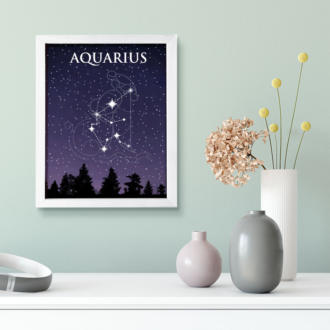 Designs ByLITA Aquarius Zodiac Sign Night Sky, Wall Print Art - Picture 12 of 22