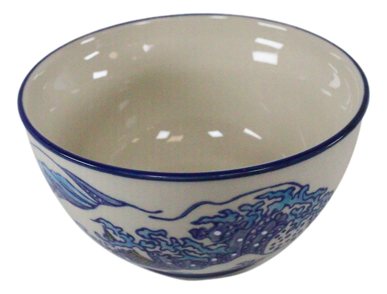 Ebros Set of 2 Ceramic Hokusai Great Wave Portion Meal Bowls 2 Cups W/ Lid - Picture 2 of 6