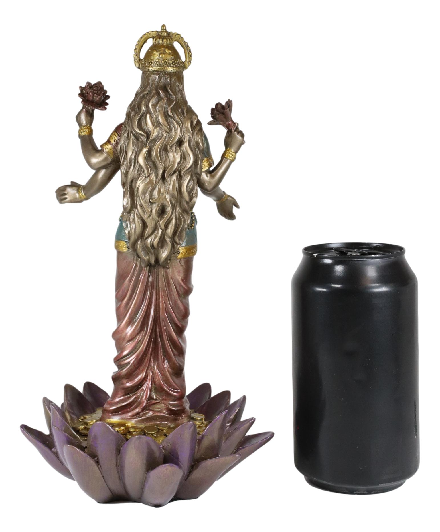 Ebros Hindu Goddess Lakshmi Standing On Lotus Blossom Statue Deity Of