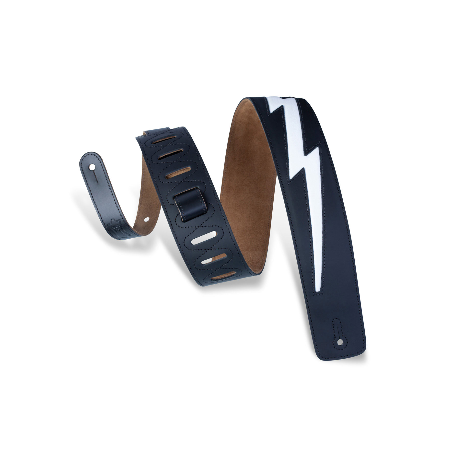 Levy's DM2BLK 2 5" Lightning Bolt Leather Guitar Strap Black
