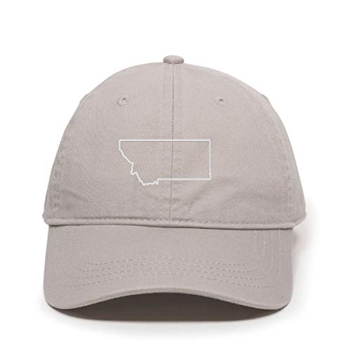 Montana Map Outline Dad Hat - Distressed Adjustable Baseball Cap, Gray Camo
