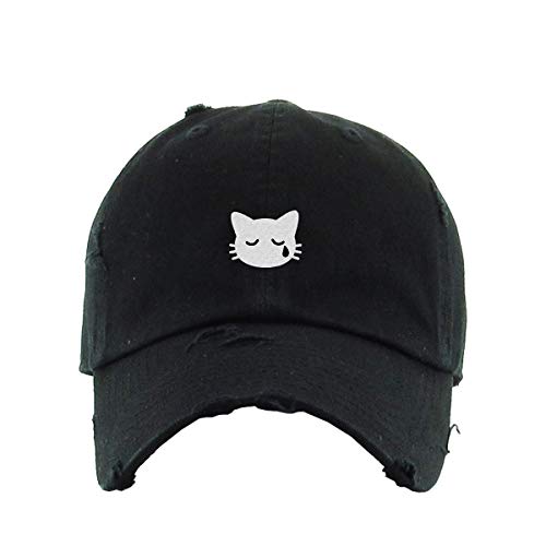 Crying Cat Vintage Baseball Cap Embroidered Cotton Adjustable Distressed Dad Hat - Picture 2 of 15