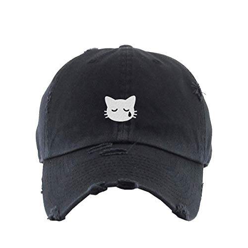 Crying Cat Vintage Baseball Cap Embroidered Cotton Adjustable Distressed Dad Hat - Picture 3 of 15