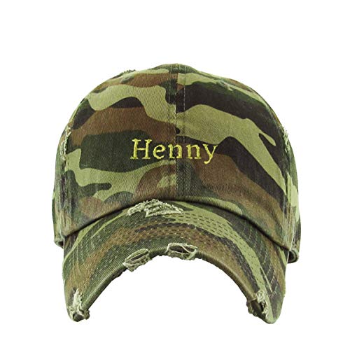 Henny Vintage Embroidered Dad Hat - Adjustable Cotton Baseball Cap, Distressed Style, Black