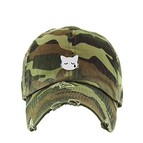 Crying Cat Vintage Baseball Cap Embroidered Cotton Adjustable Distressed Dad Hat - Picture 4 of 15