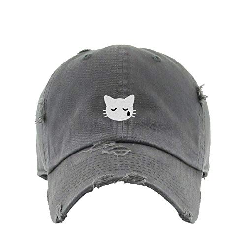 Crying Cat Vintage Baseball Cap Embroidered Cotton Adjustable Distressed Dad Hat - Picture 5 of 15