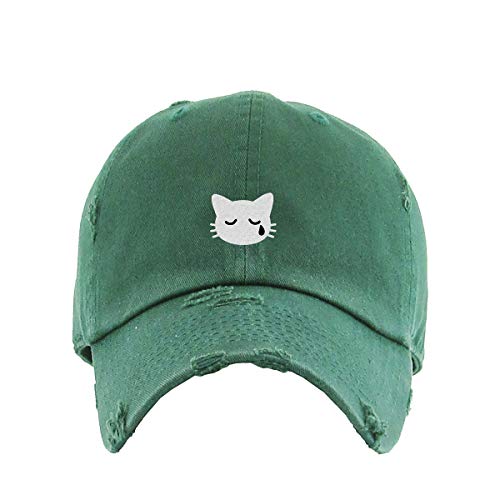 Crying Cat Vintage Baseball Cap Embroidered Cotton Adjustable Distressed Dad Hat - Picture 7 of 15