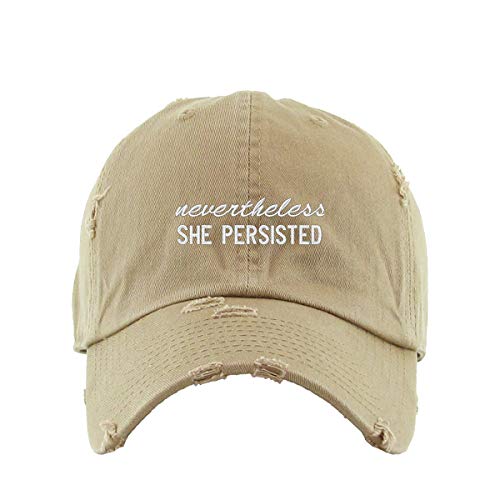 Nevertheless She Persisted Embroidered Dad Hat - Distressed Light Denim, Adjustable Cotton