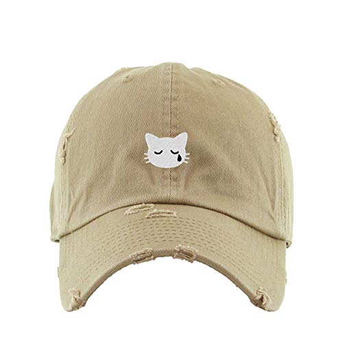 Crying Cat Vintage Baseball Cap Embroidered Cotton Adjustable Distressed Dad Hat - Picture 8 of 15