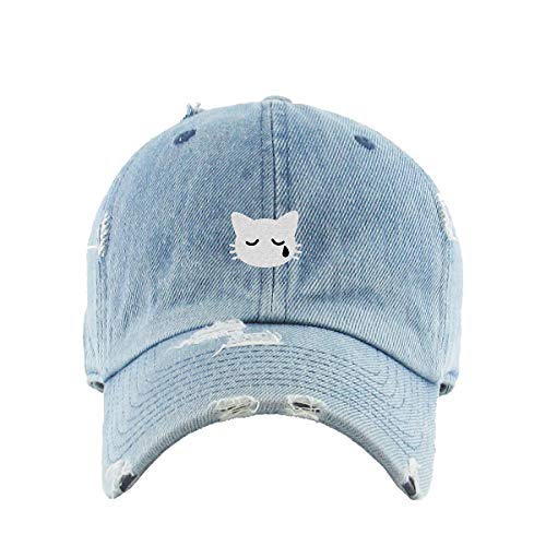 Crying Cat Vintage Baseball Cap Embroidered Cotton Adjustable Distressed Dad Hat - Picture 9 of 15