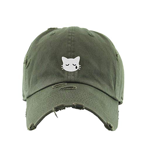Crying Cat Vintage Baseball Cap Embroidered Cotton Adjustable Distressed Dad Hat - Picture 12 of 15