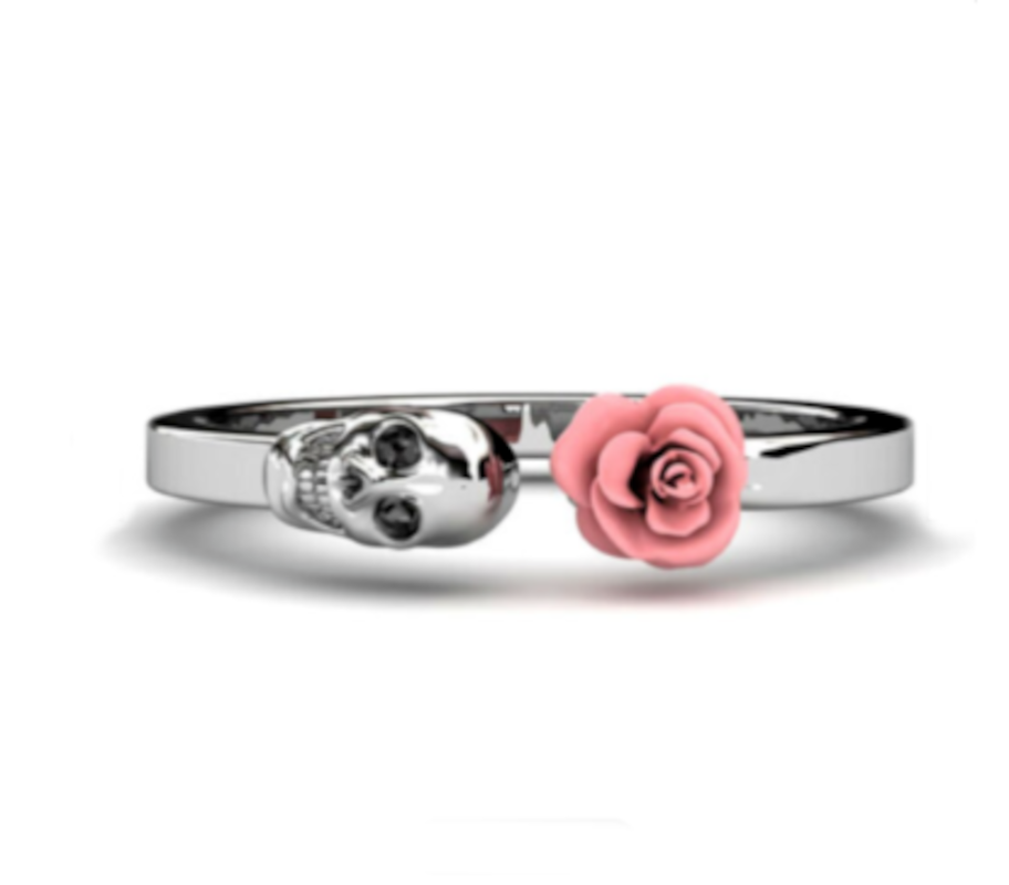Rose Skull Ring White, Purple, Pink, or Black Stackable Adjustable Sizes 5-12