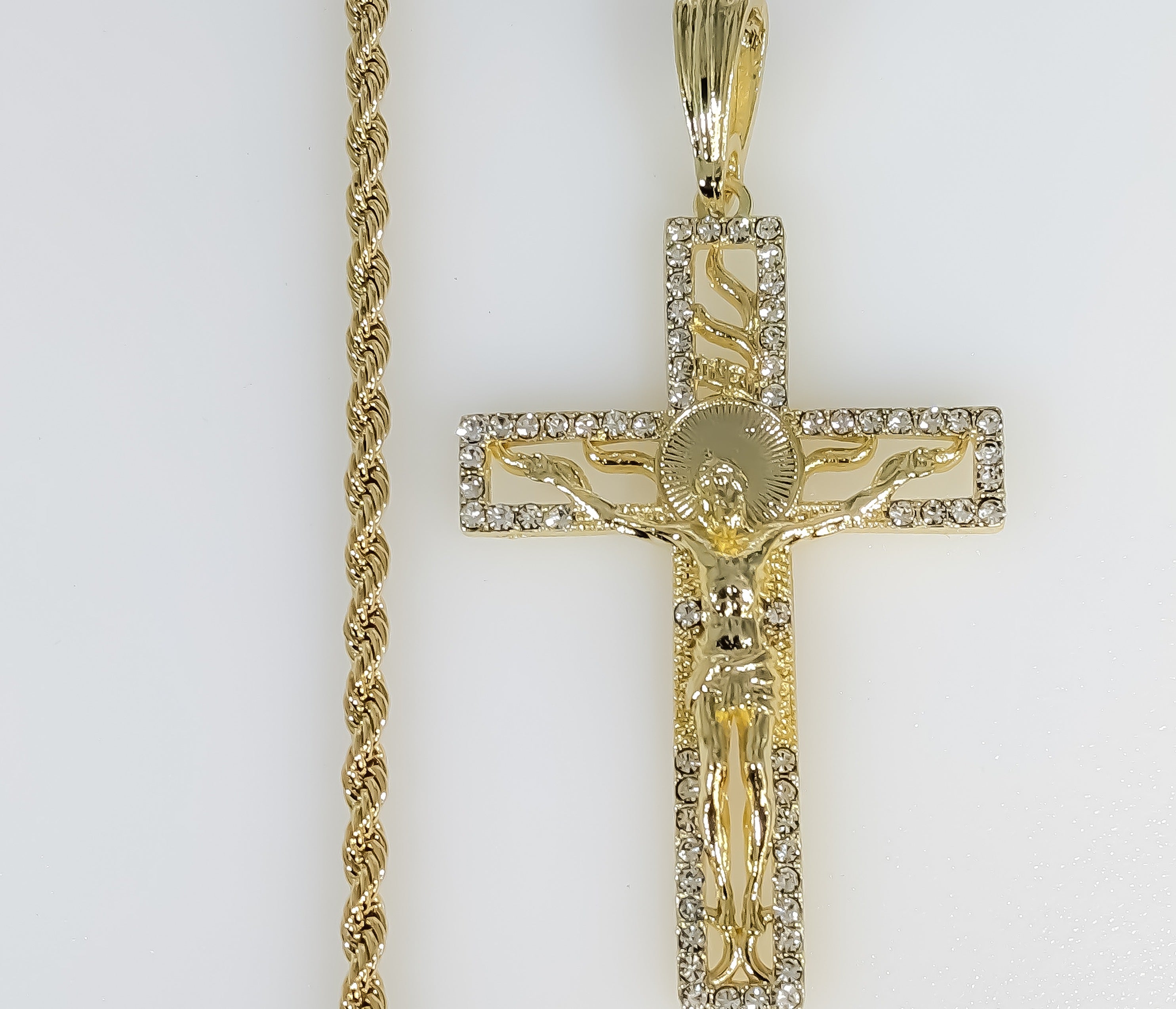 Collar Cadena Crucifijo Chapado en Oro Cruz Crucifijo 3mm Oro Crucifijo Cruz Dije Cadena - Imagen 6 de 6