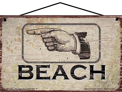Vintage Style Beach Sign with a Hand Pointing to the LEFT Directional Arrow - Picture 2 of 3
