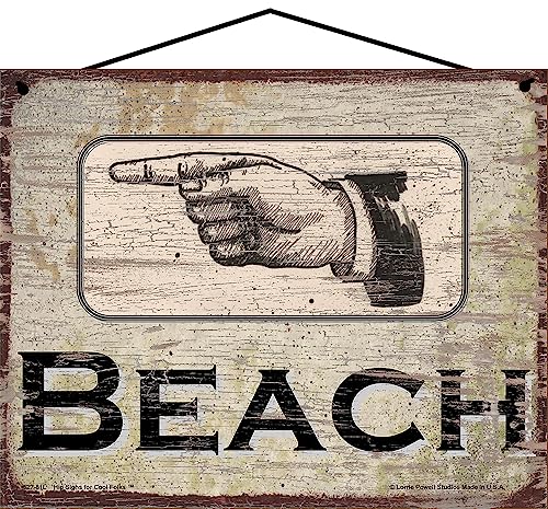 Vintage Style Beach Sign with a Hand Pointing to the LEFT Directional Arrow - Picture 3 of 3