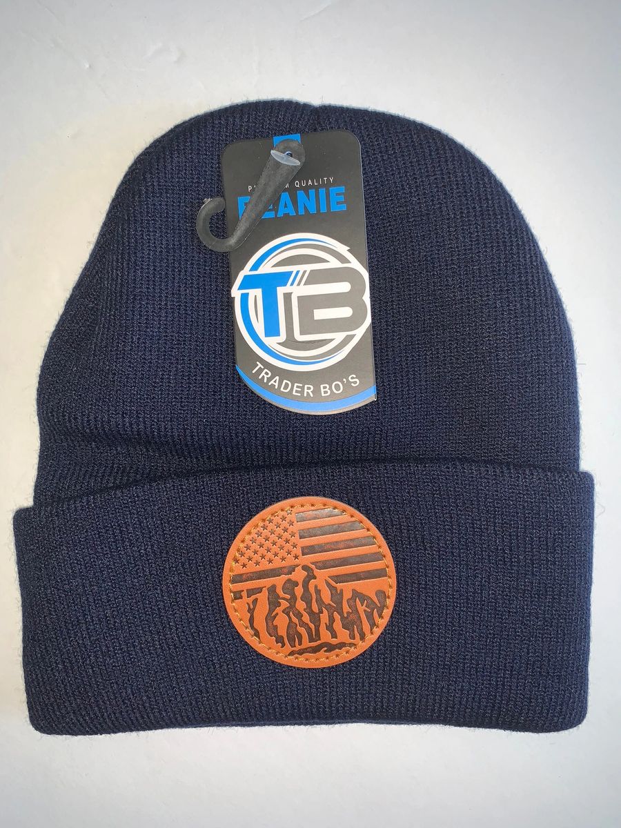 Stars & Stripes Leather Patch - Beanie, Blue or Black