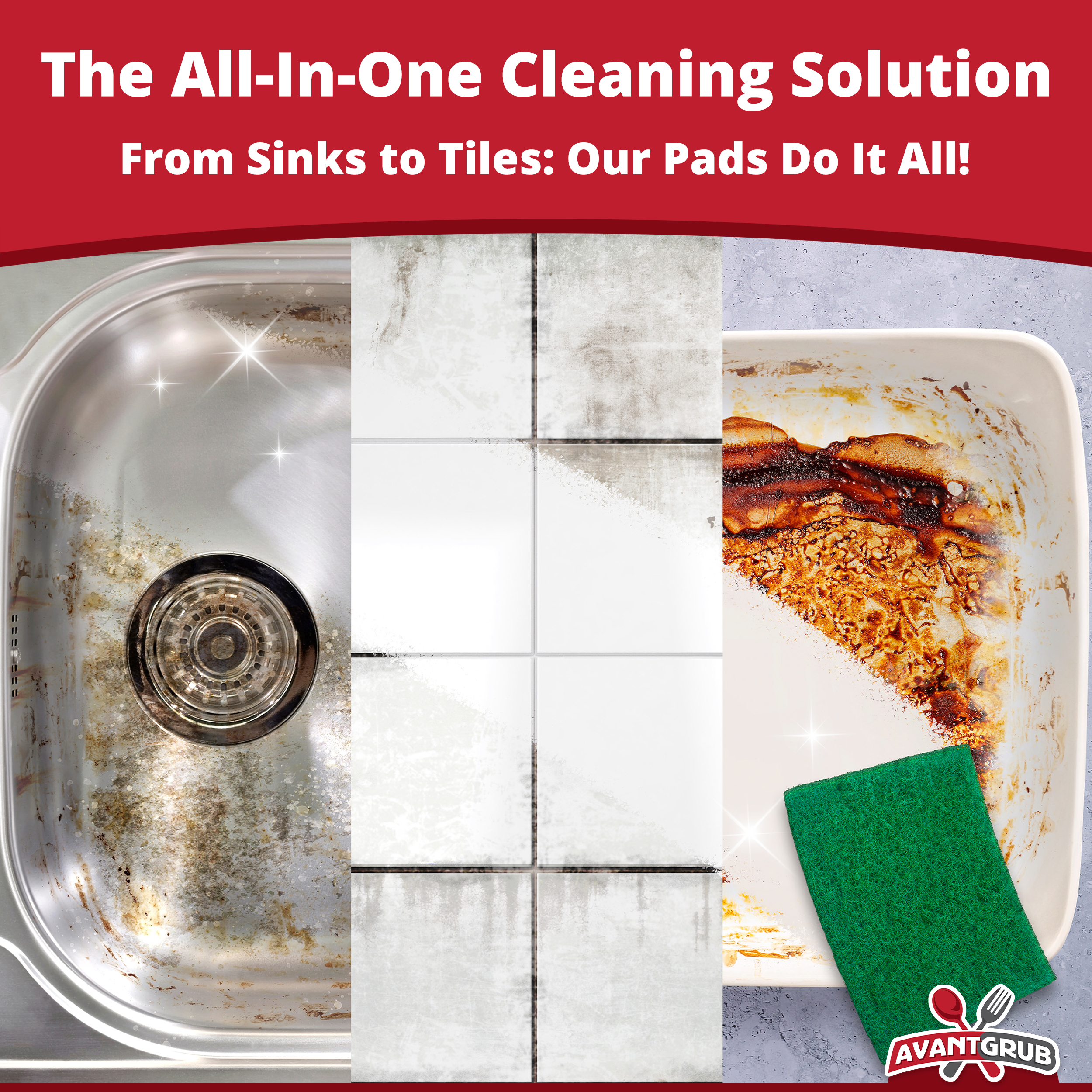 Avant Grub Green Recycled Scour Pads, Eco-Friendly Kitchen Cleaning - Picture 9 of 31