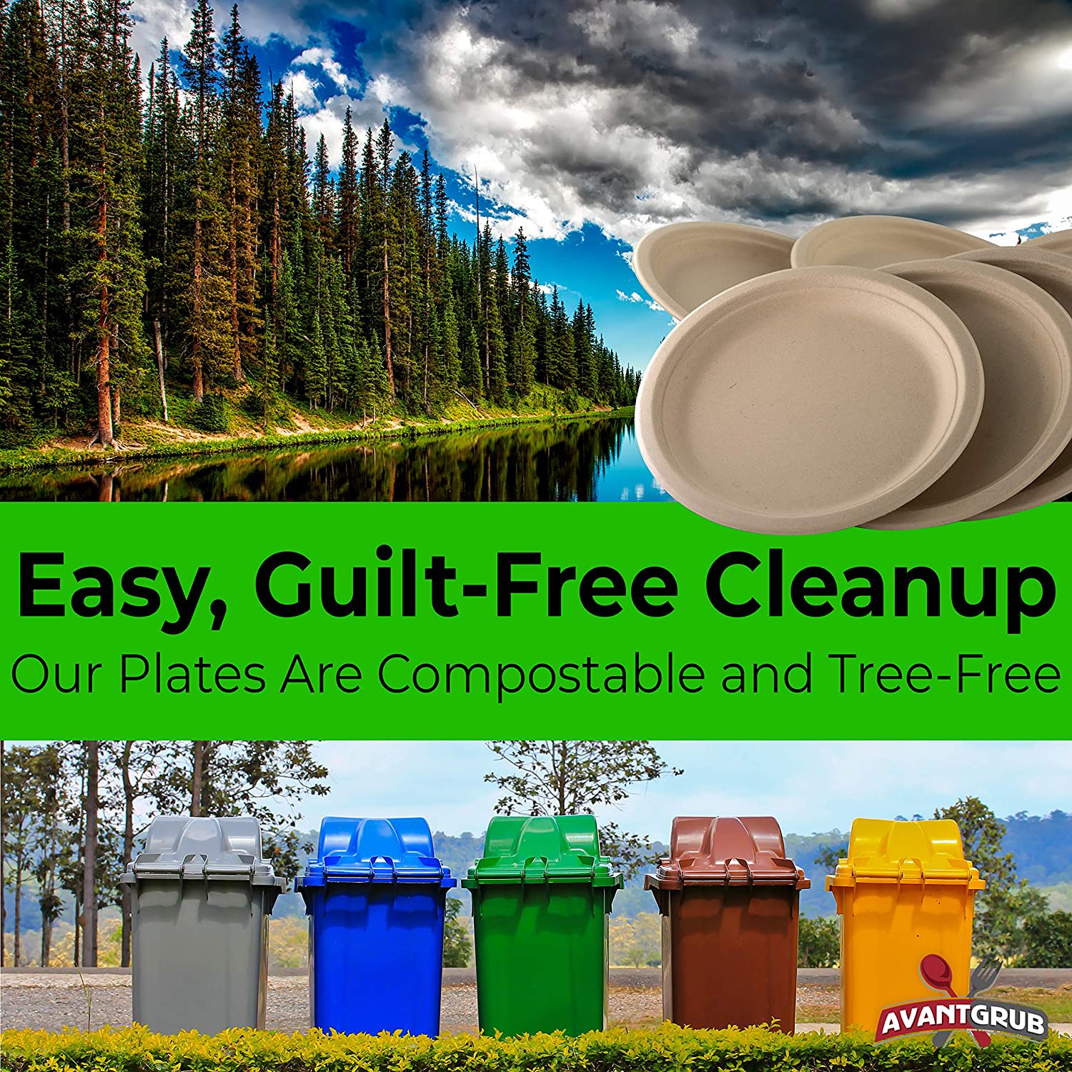 Platos de cena compostables de 10" ecológicos y seguros para microondas de Avant Grub - Imagen 13 de 27