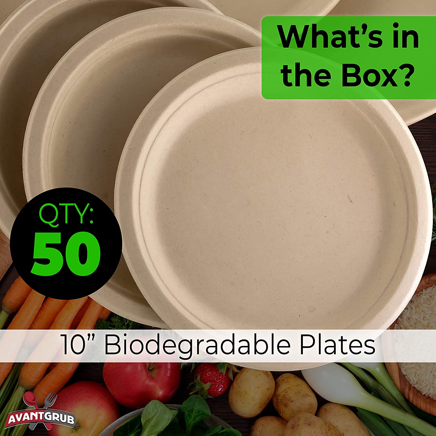 Platos de cena compostables de 10" ecológicos y seguros para microondas de Avant Grub - Imagen 10 de 27