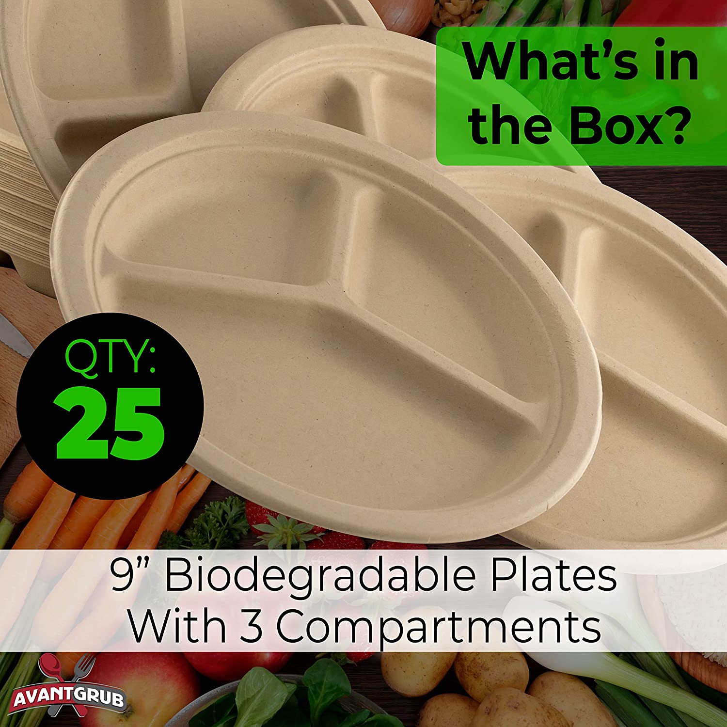 EcoFriendly & Microwave Safe 9" Compostable Compartment Plates by
