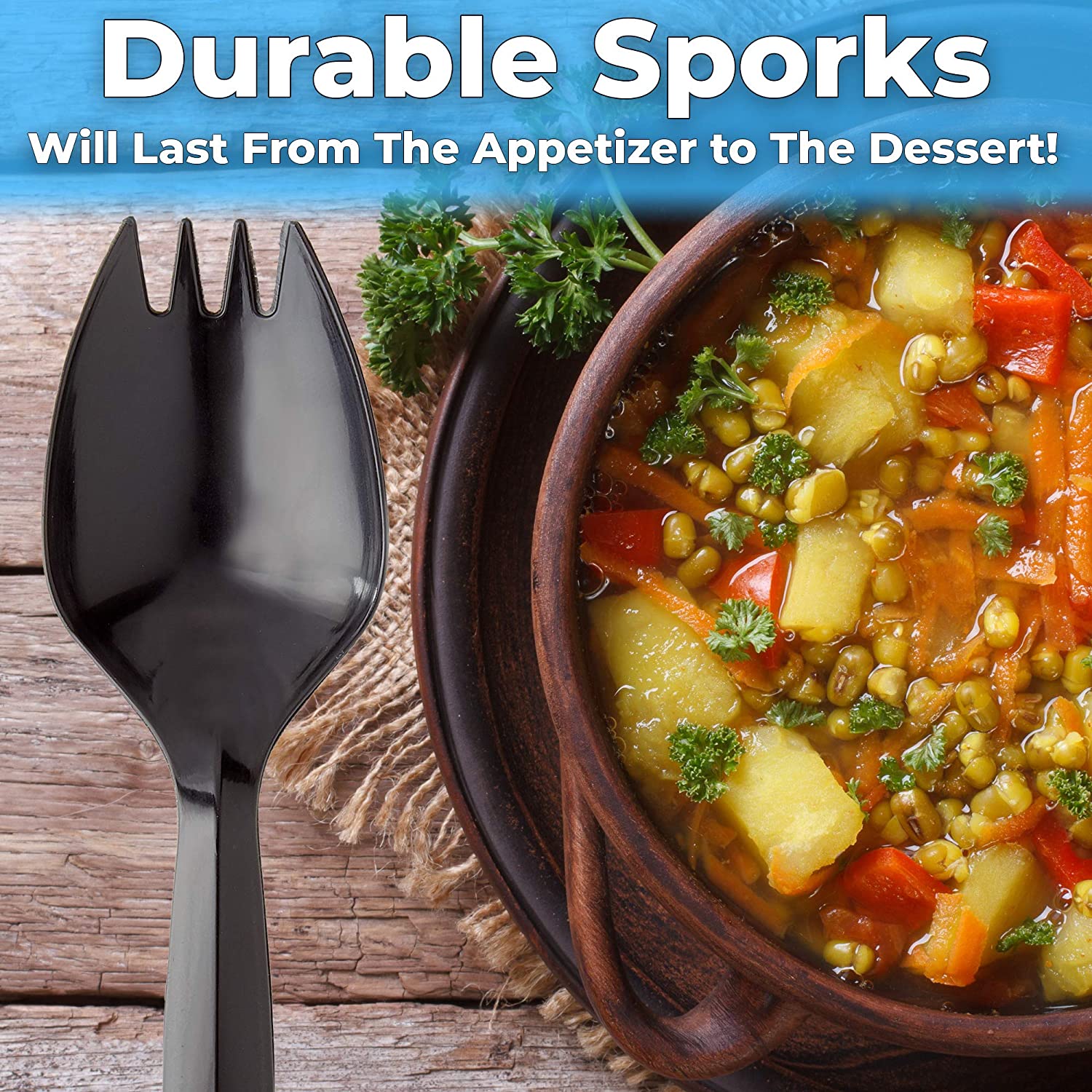 Black Disposable Plastic Spork Bulk Pack Recyclable & BPAFree by Avant