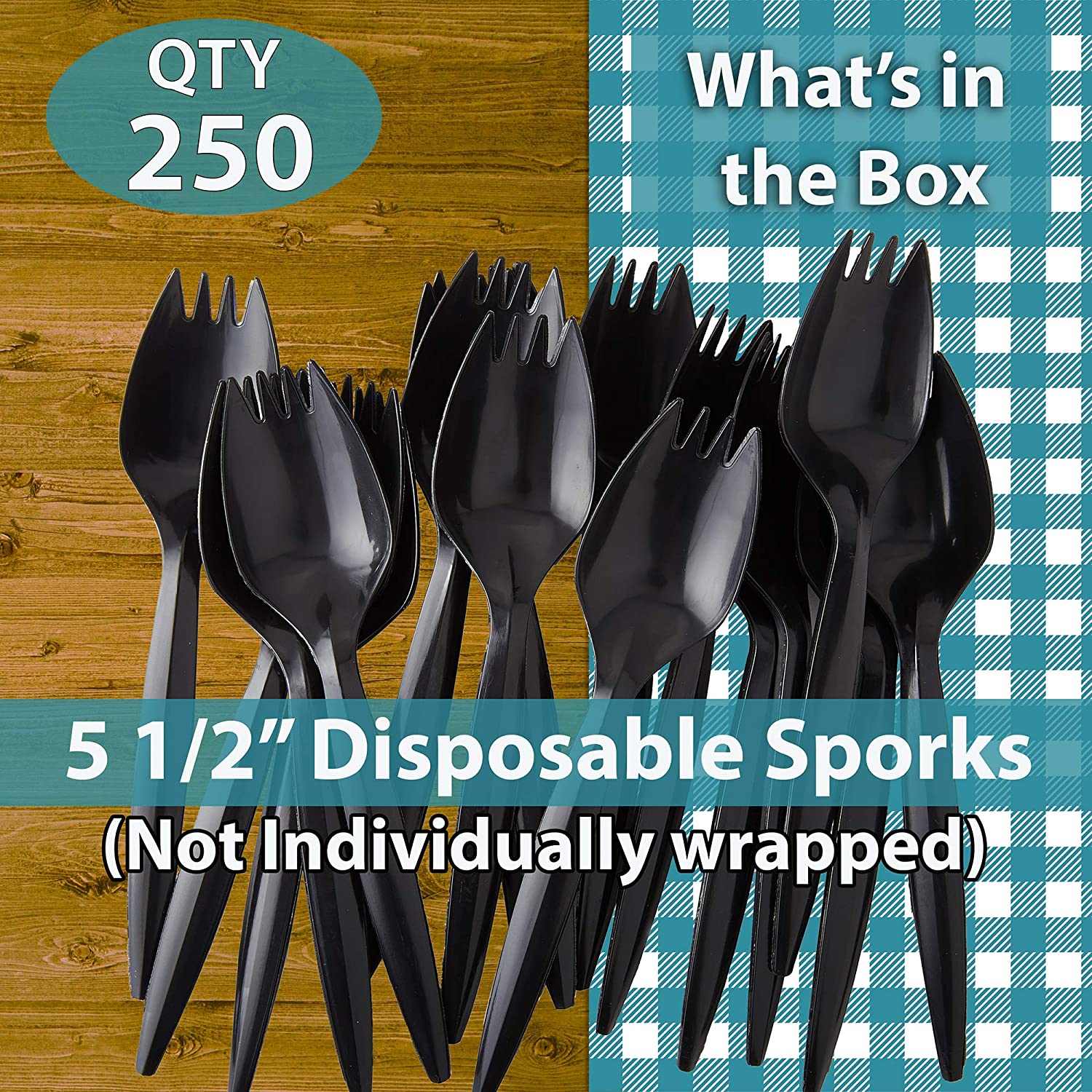 Black Disposable Plastic Spork Bulk Pack Recyclable & BPAFree by Avant