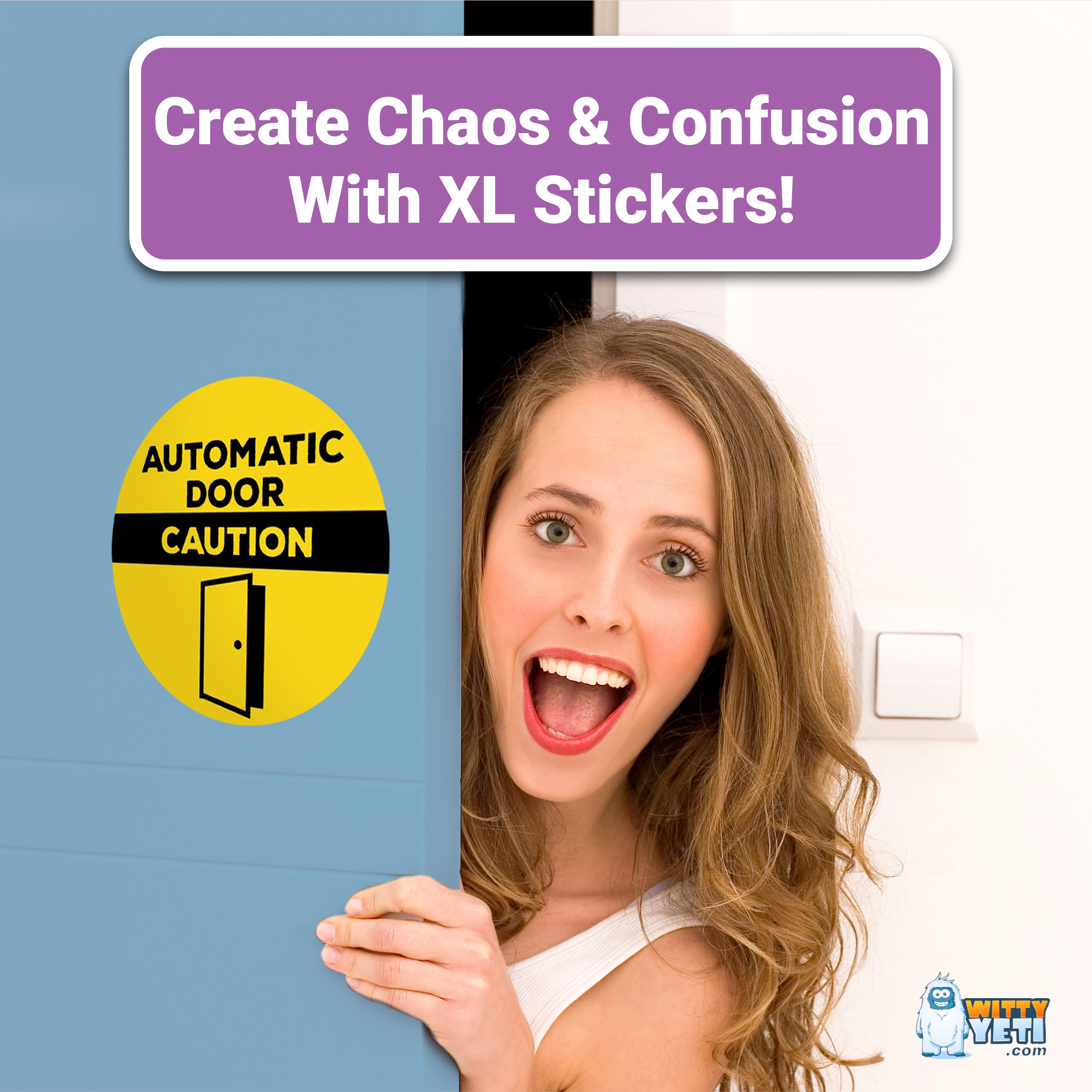 1PC XL Prank Automatic Door Sign Round 5" Novelty Sticker by Ellopi - Picture 24 of 27