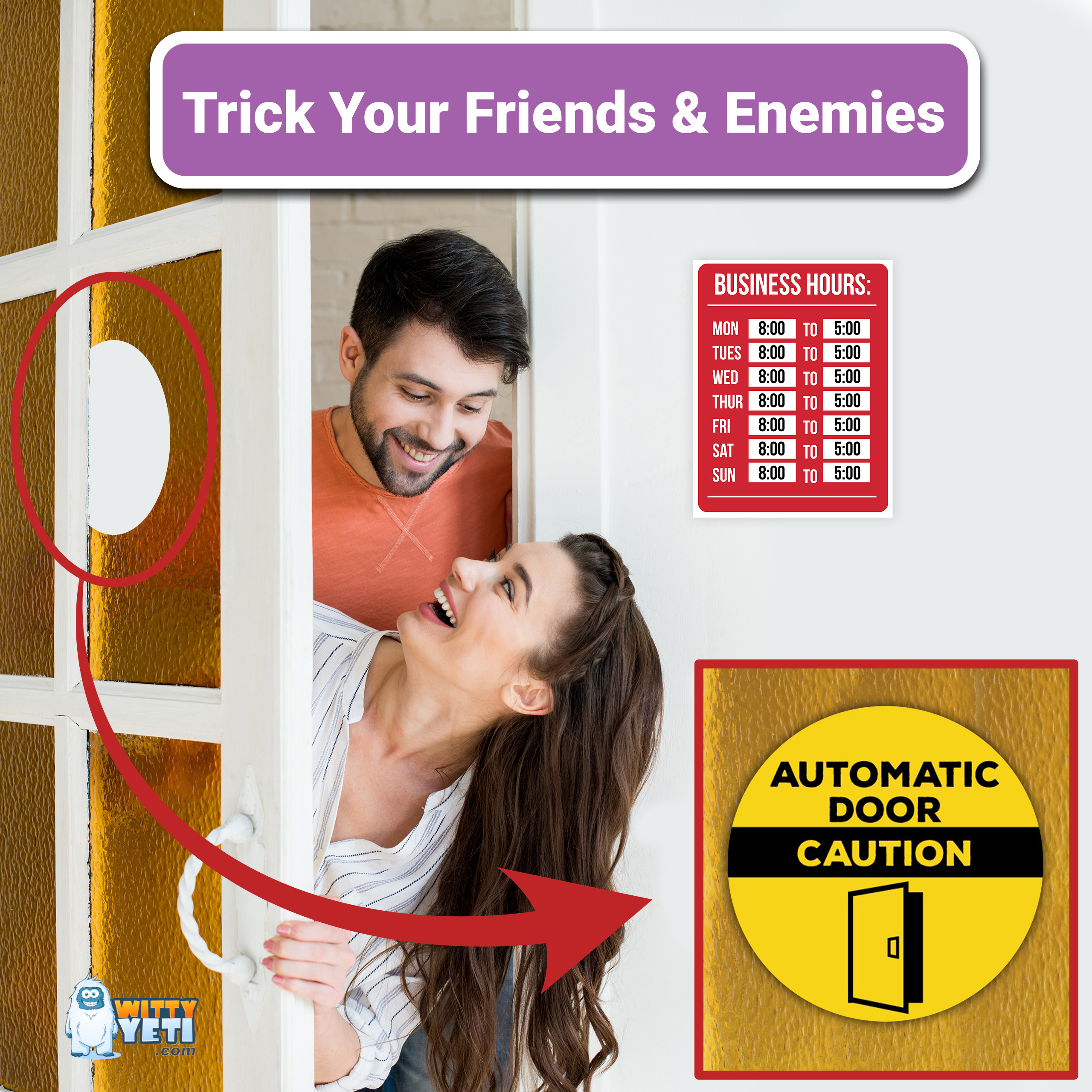 1PC XL Prank Automatic Door Sign Round 5" Novelty Sticker by Ellopi - Picture 27 of 27