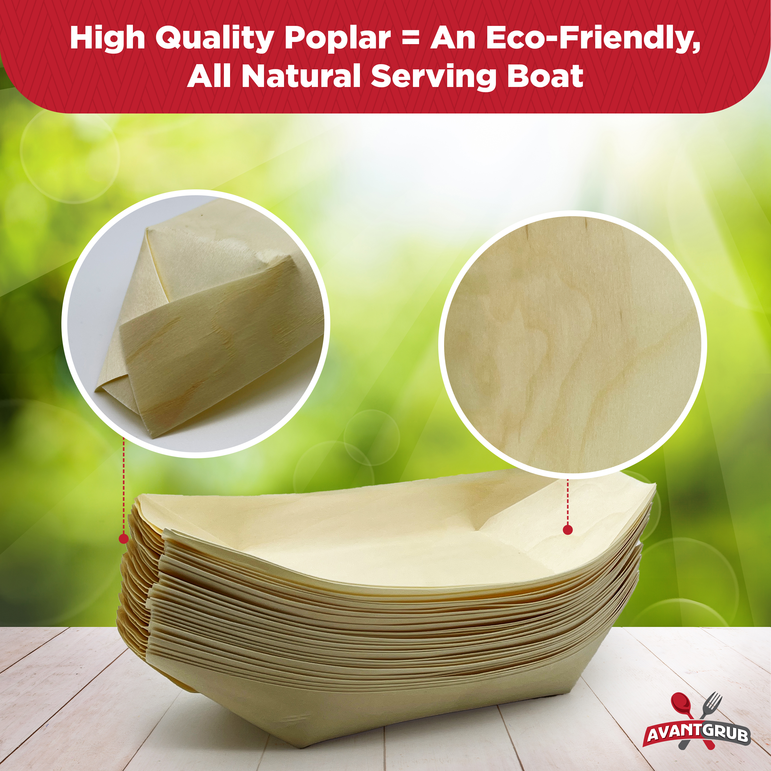Barcos de sushi desechables de 10" - bandejas de madera de álamo biodegradables - Imagen 8 de 30