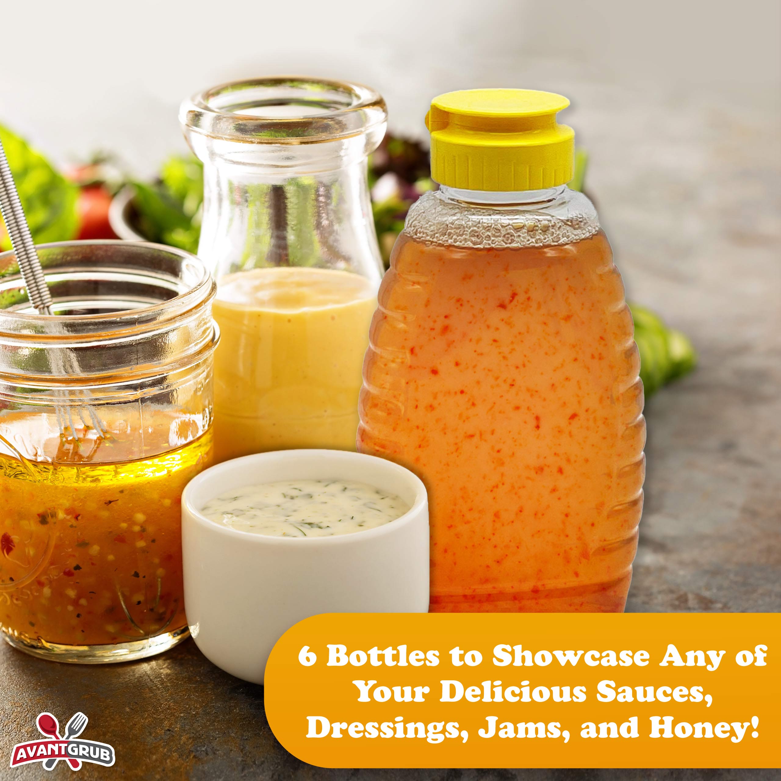 Avant Grub Easy-Squeeze, Flip Top 12 oz Empty Honey Bottles and Lids Bulk Pack