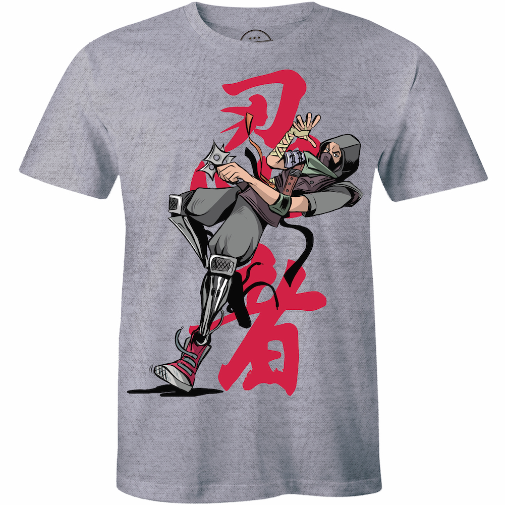 Wild Ninja Samurai Graphics Printed Short Sleeve Men's Crew Neck