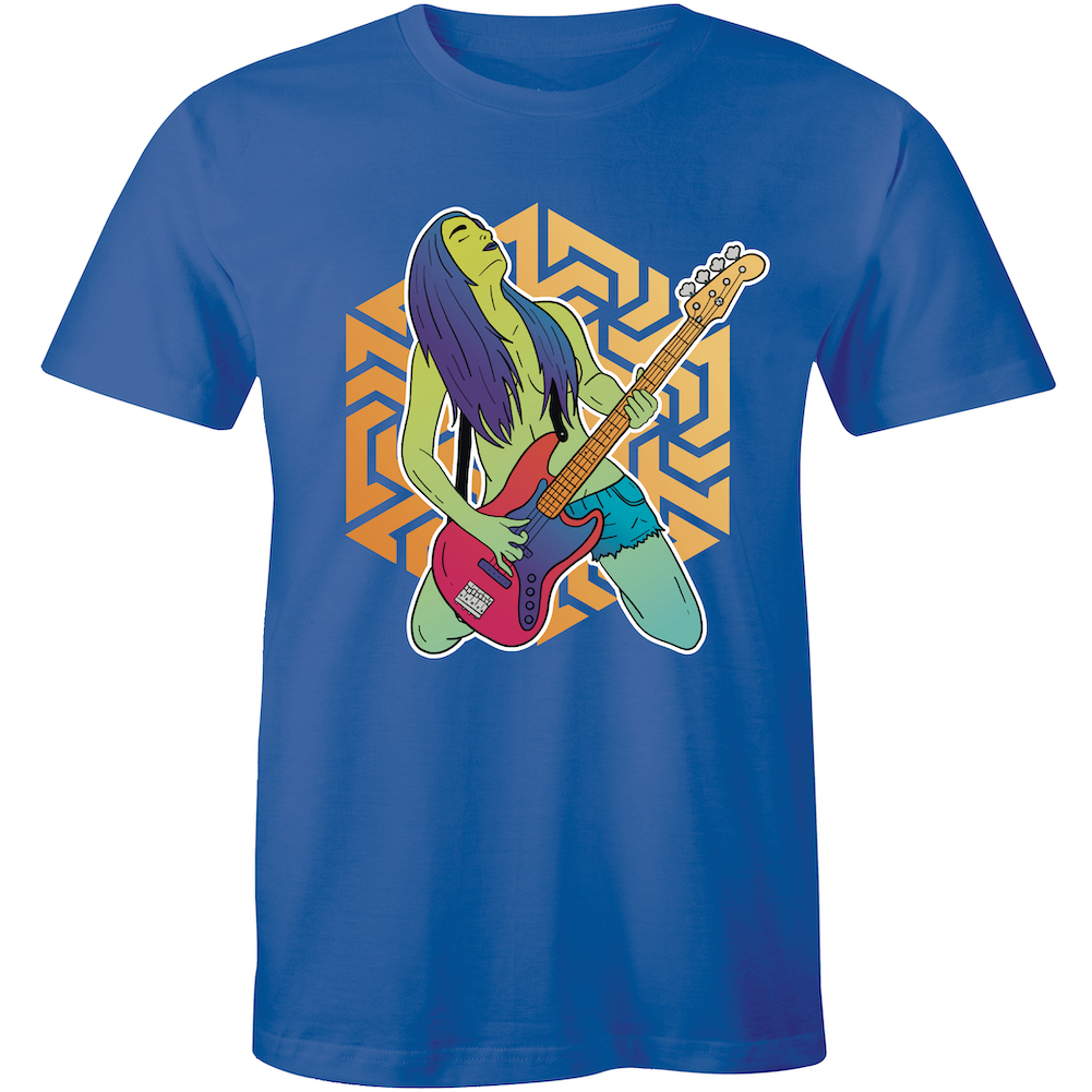 TTTTT様 Lady Tarzan Playing Guitar Men T-shirt Rocker Rock Music Guitarist