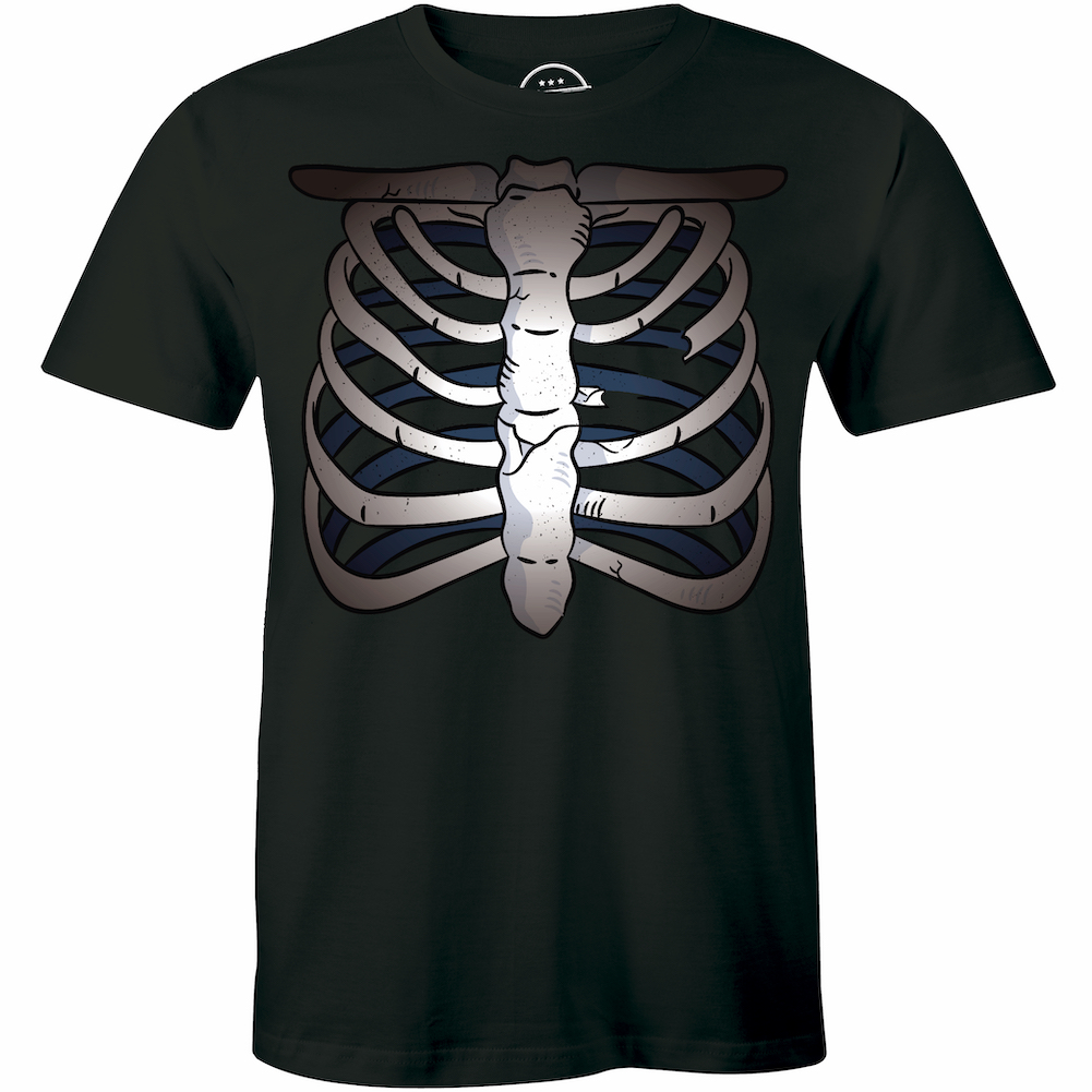 Broken Rib Cage Chest Bone Men's T shirt Skeleton Halloween Xray